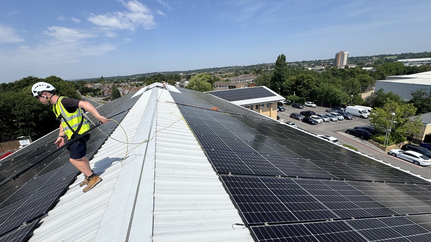 Cleaning a rooftop solar array you are not allowed to walk on